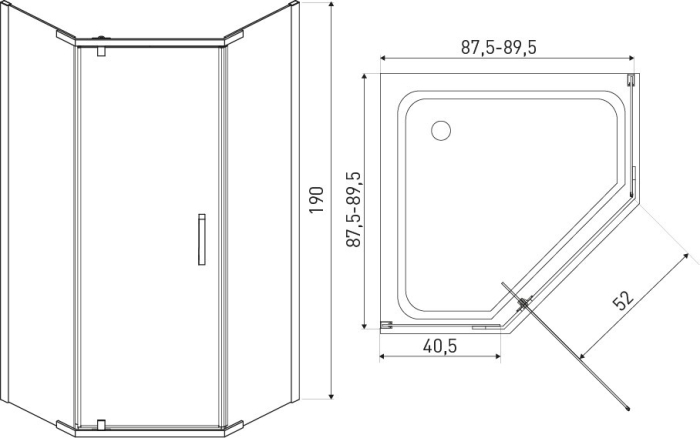 Kerra Cabină de duș pătrată Metro cu ușă batantă fără cădiță de duș [2]