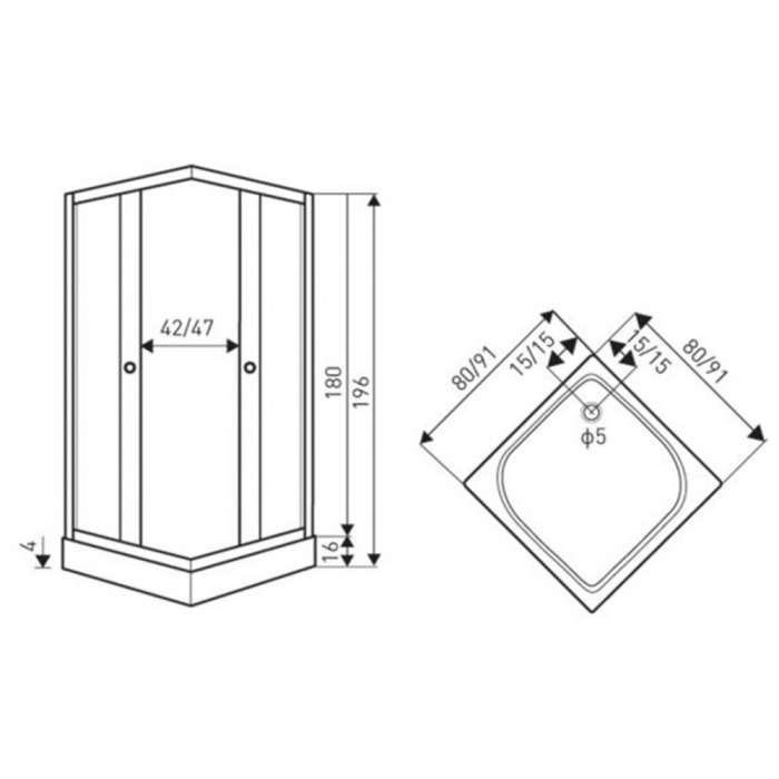 Kerra Cabină de duș pătrată Olga SQ neagră 80x80 cm cu cădiță de duș [2]