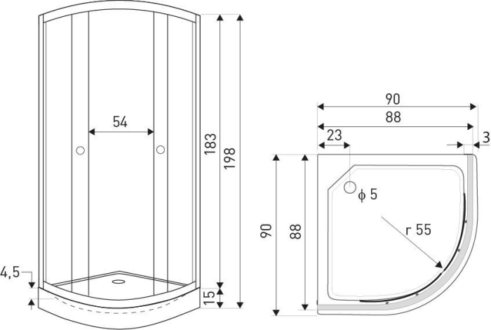 Kerra Cabină de duș Pixel 90 neagră curbată cu tavă XN [2]