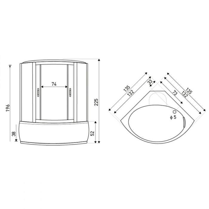 Kerra Cadă de baie cu hidromasaj curbată P135 135x135 cm [5]