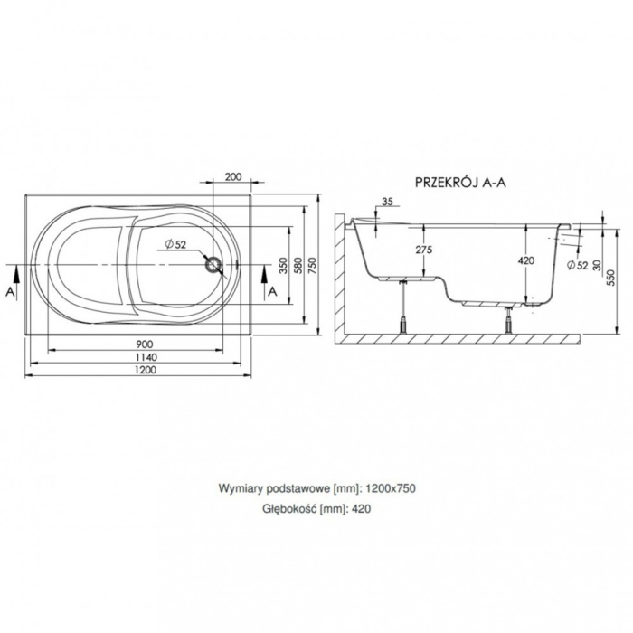 Kerra Cadă de baie dreaptă Wivea 120 [2]