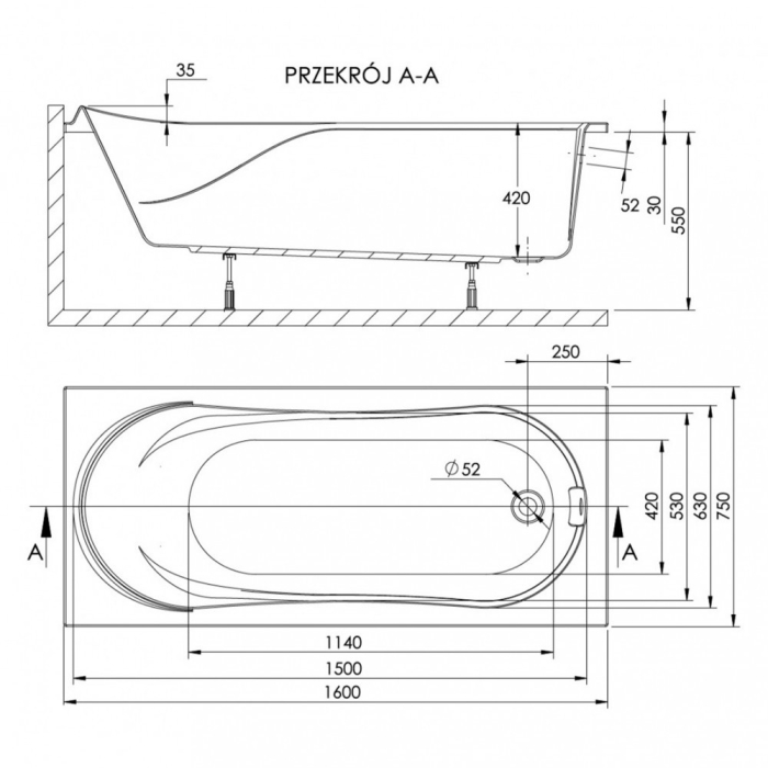Kerra Cadă de baie dreaptă Wivea 160 [3]