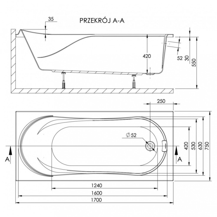 Kerra Cadă de baie dreaptă Wivea 170 [3]