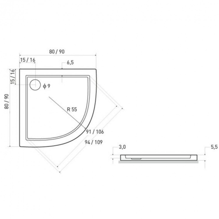 Kerra Cădiță de duș curbată universală Aron 80x80 cm [3]