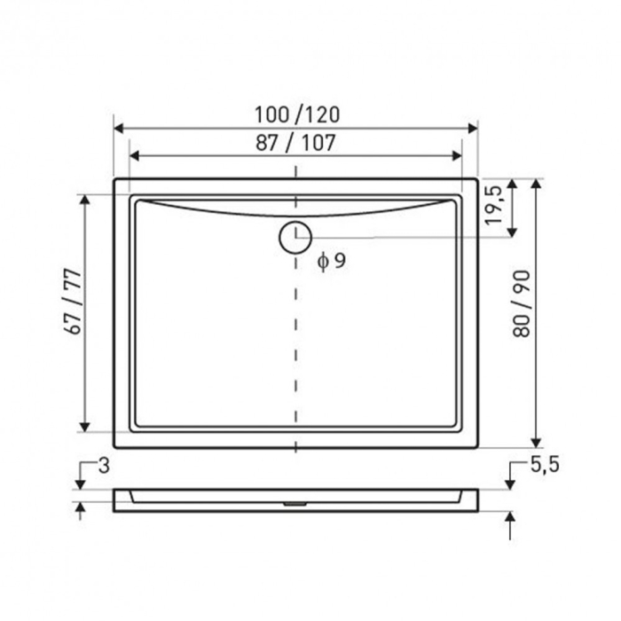 Kerra Cădiță de duș pătrată universală Oskar cu profil redus 100x90 cm [2]