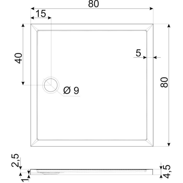 Kerra David 80 pătrat negru acrilic tava de duș design scăzut [4]