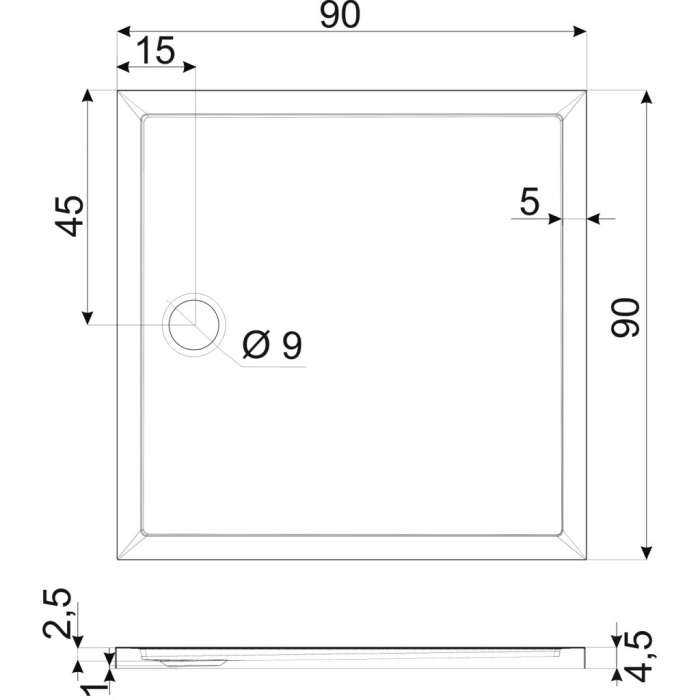 Kerra David 90 pătrat negru acrilic tava de duș design scăzut [4]