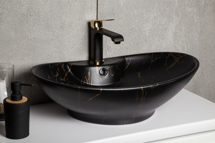 Kerra Lavoar ceramic KR-139 cu model de marmură neagră și aurie [3]