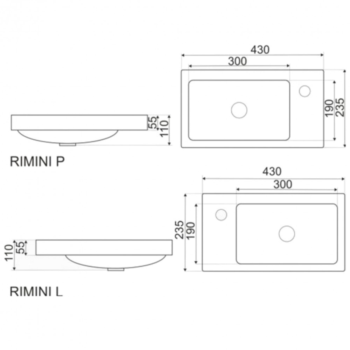 Kerra RIMINI-L Chiuvetă Rimini cu design ceramic, instalare stânga 43x23 cm [2]