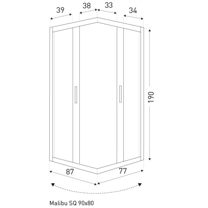 Kerra Malibu SQ 90x80 Cabină de duș pătrată fără tavă de duș [2]