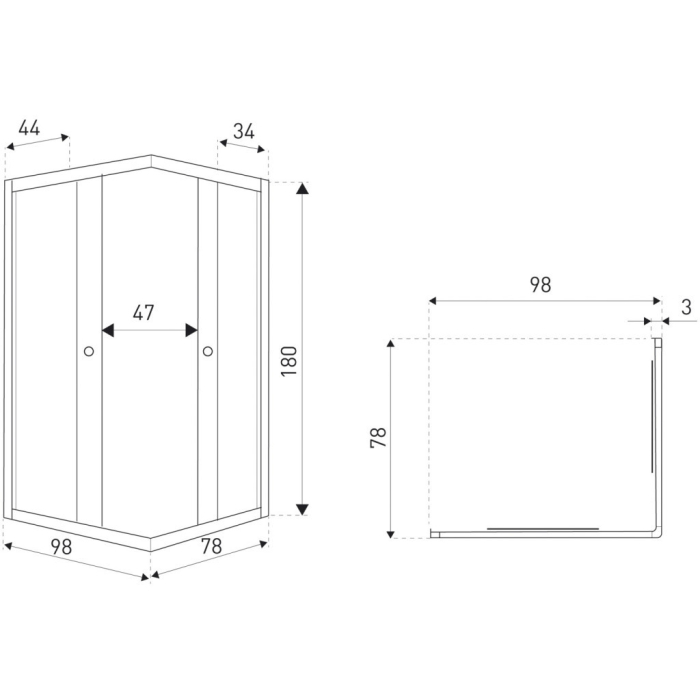Kerra Olga SQ Element 80x100 negru pătrat cabină de duș fără tavă [2]