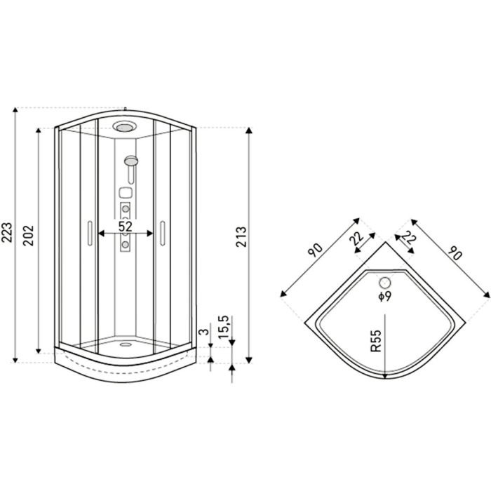 Kerra Orion Black 90x90 cabină de duș cu hidromasaj [2]