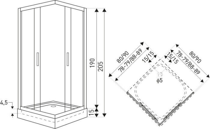 Kerra Soho Square Black 90 Square cabină de duș cu tavă de duș [2]