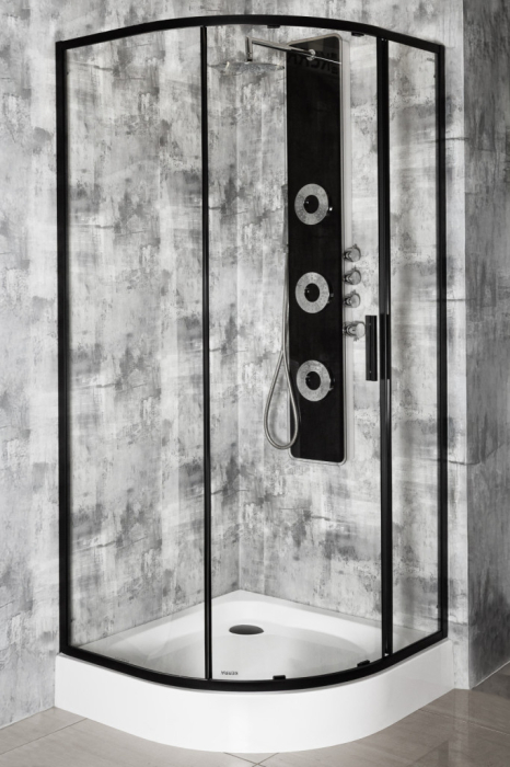 Kerra Solid RPS 80 Negru curbat cu o singură ușă cabină de duș cu tavă de duș [4]