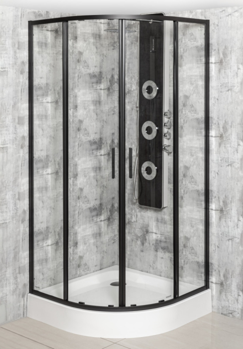 Kerra Solid RS 90 Cabină de duș cu ușă dublă curbată neagră fără tavă [4]
