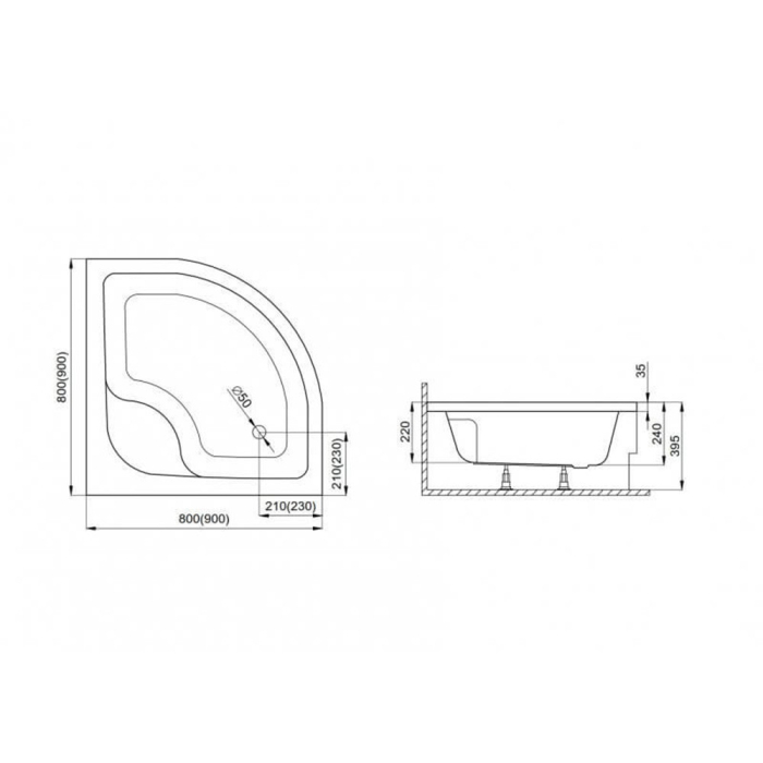 Kerra Tavă de duș adâncă curbată Aston 80 [3]