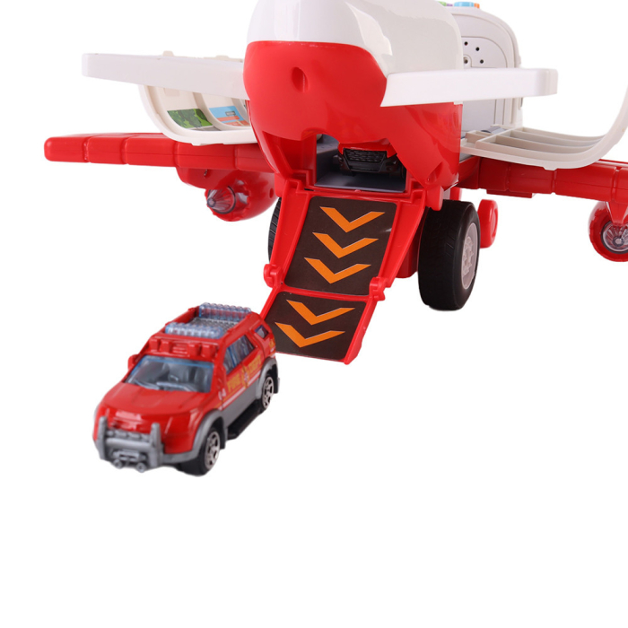 Leziter Avion de transport pentru pompieri cu 4 mașini de pompieri, accesorii, efecte luminoase și sonore [4]