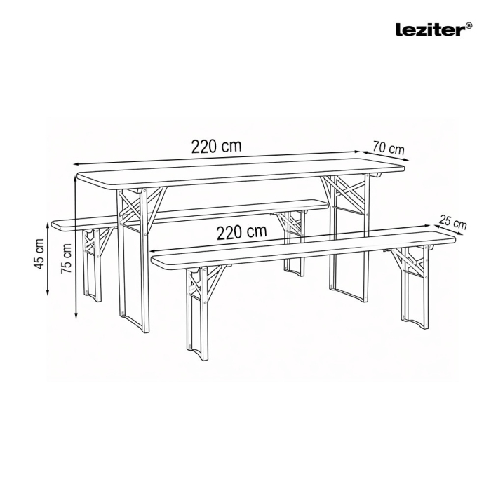 Leziter Banc de bere set pliabil cadru din oțel pin 220x70 cm [3]