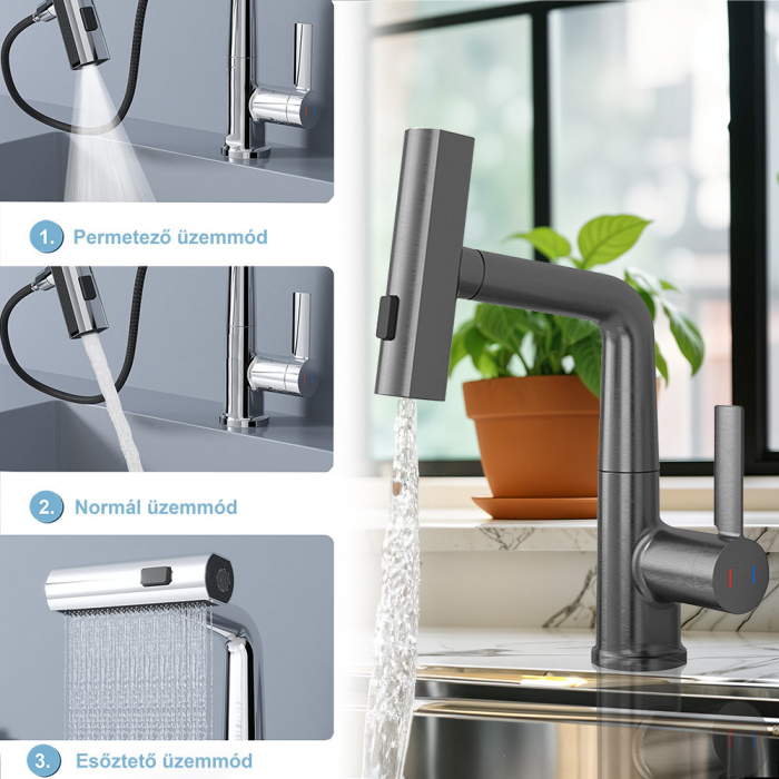 Leziter Robinet mixer pentru chiuvetă Mara cu cap multifuncțional gri [4]