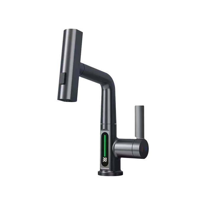 Leziter Robinet mixer pentru chiuveta de bucătărie Mara cu cap multifuncțional cu afișaj digital gri [4]