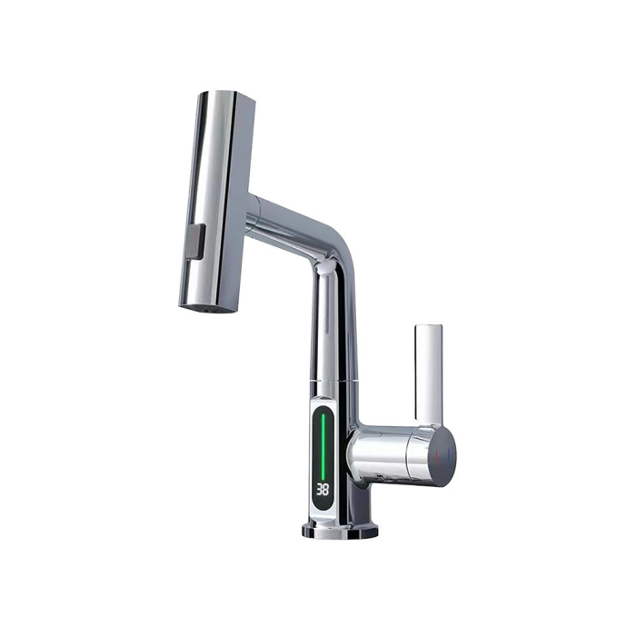 Leziter Robinet mixer pentru chiuveta de bucătărie Mara cu cap multifuncțional cu afișaj digital crom [4]