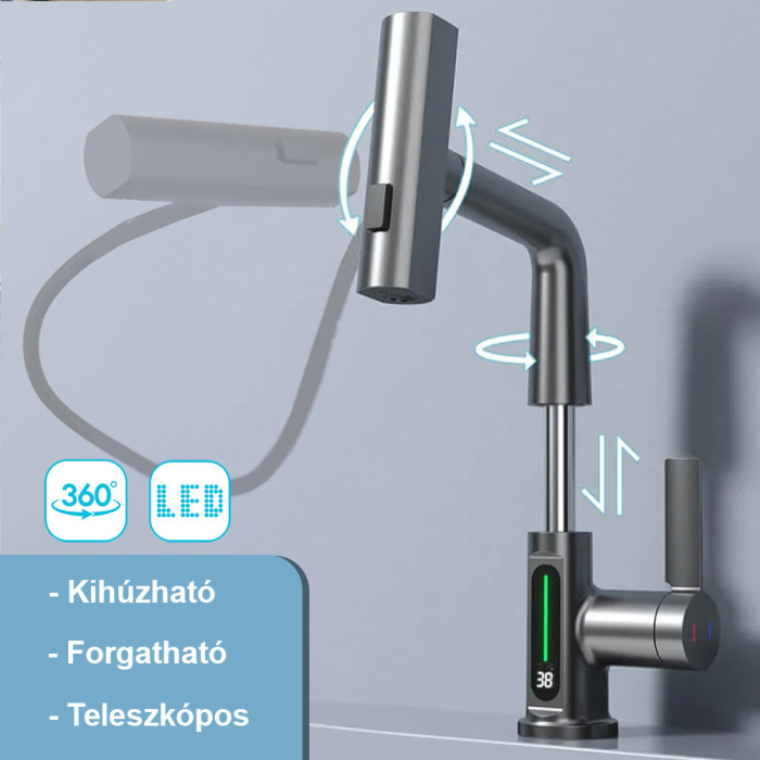 Leziter Robinet mixer pentru chiuveta de bucătărie Mara cu cap multifuncțional cu afișaj digital crom [7]