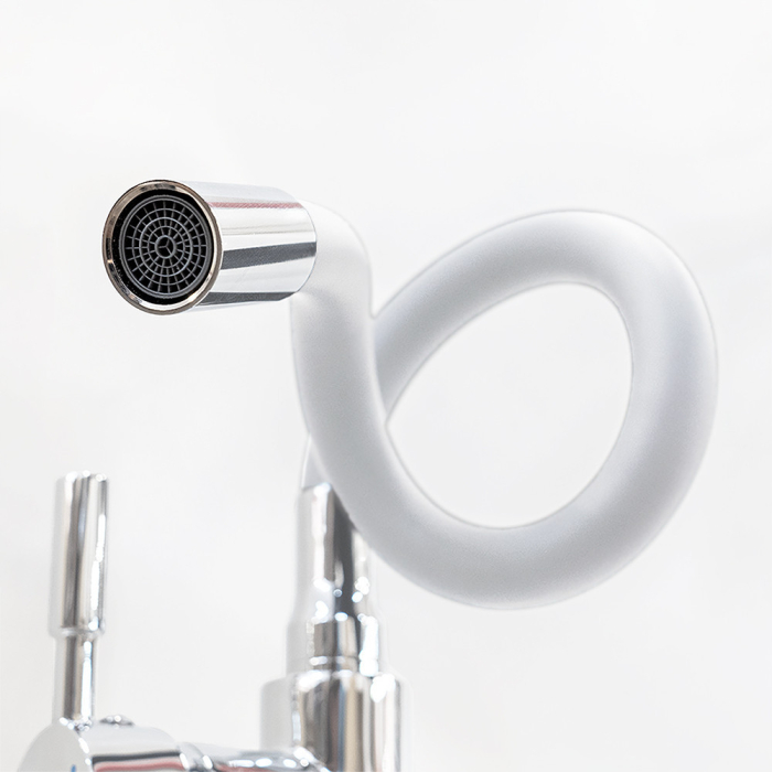 Leziter Robinet mixer pentru chiuvetă pe piedestal Corin cu gura de scurgere flexibilă alb [8]