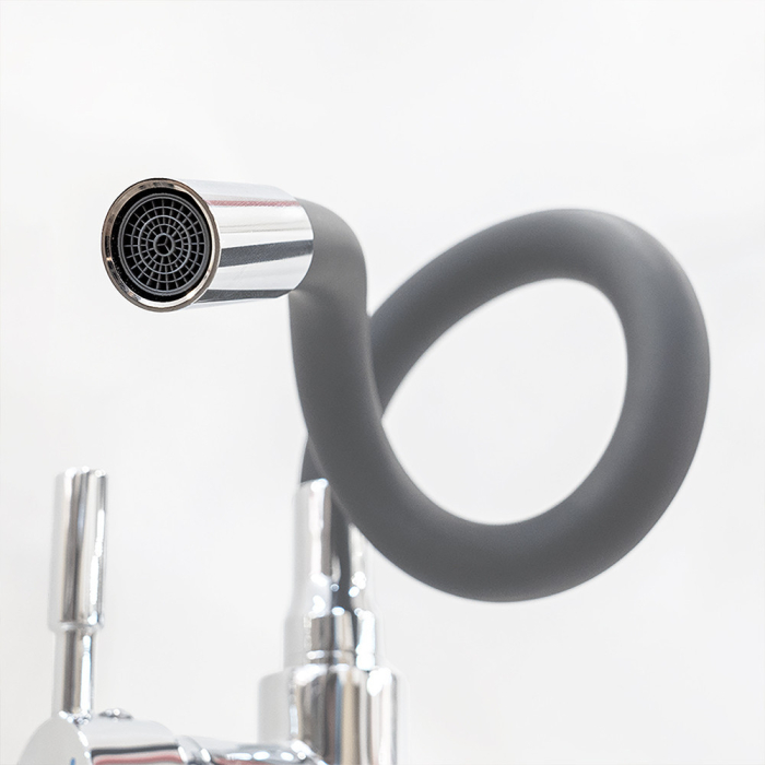 Leziter Robinet mixer pentru chiuvetă cu piedestal Corin cu gura de scurgere flexibilă gri [8]