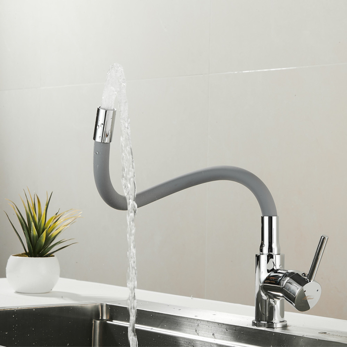 Leziter Robinet mixer pentru chiuvetă cu piedestal Corin cu gura de scurgere flexibilă gri [7]