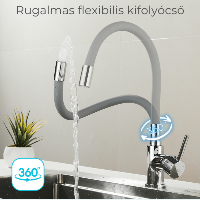 Leziter Robinet mixer pentru chiuvetă cu piedestal Corin cu gura de scurgere flexibilă gri [2]