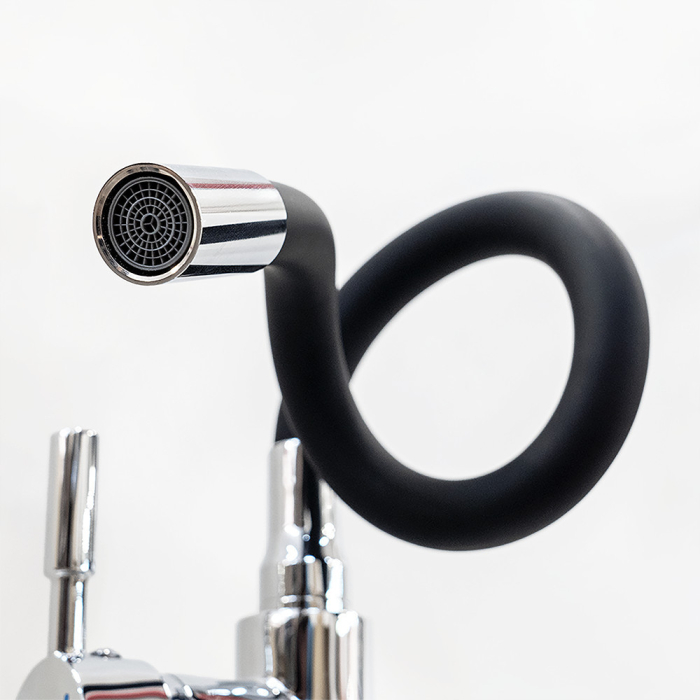 Leziter Robinet mixer pentru chiuvetă cu piedestal Corin cu gura de scurgere flexibilă negru [9]