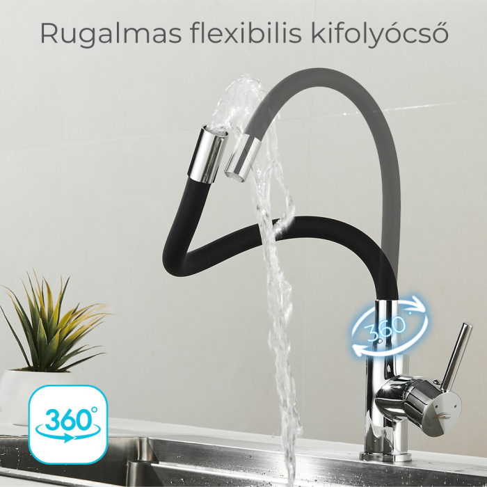 Leziter Robinet mixer pentru chiuvetă cu piedestal Corin cu gura de scurgere flexibilă negru [2]