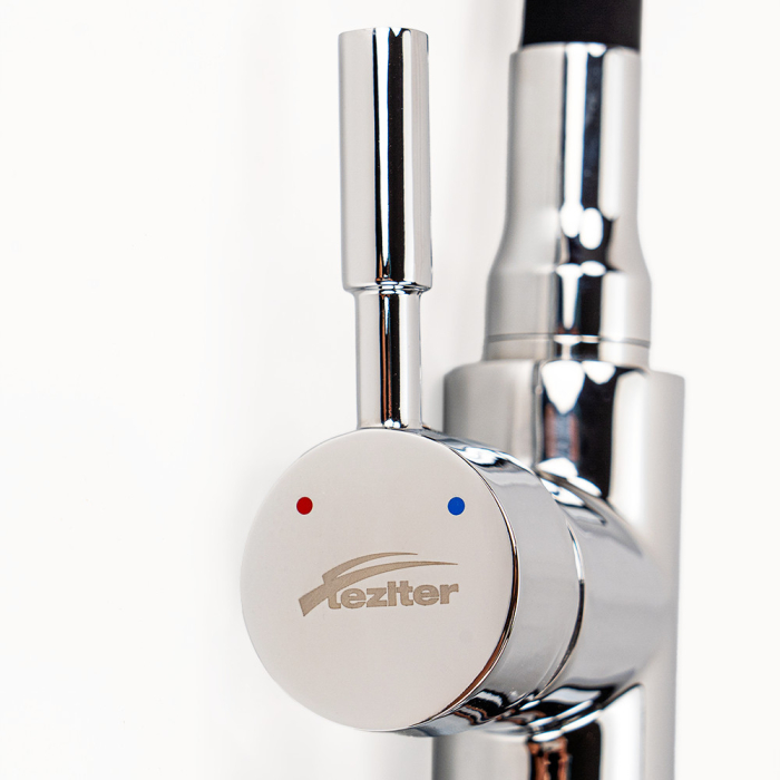 Leziter Robinet mixer pentru chiuvetă cu piedestal Corin cu gura de scurgere flexibilă negru [8]