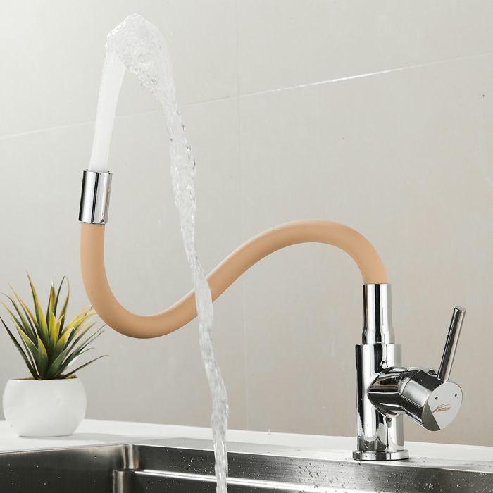 Leziter Robinet mixer pentru chiuvetă cu piedestal Corin cu gura de scurgere flexibilă bej [7]