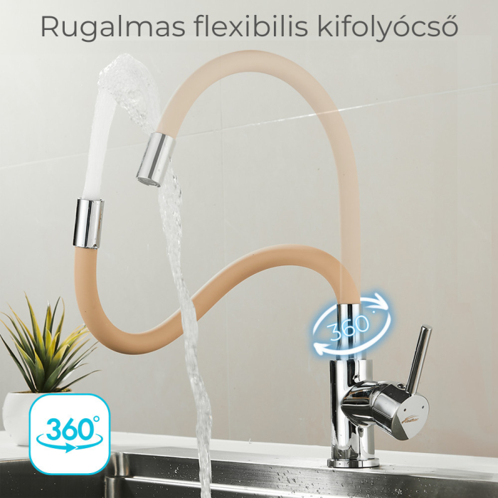 Leziter Robinet mixer pentru chiuvetă cu piedestal Corin cu gura de scurgere flexibilă bej [2]