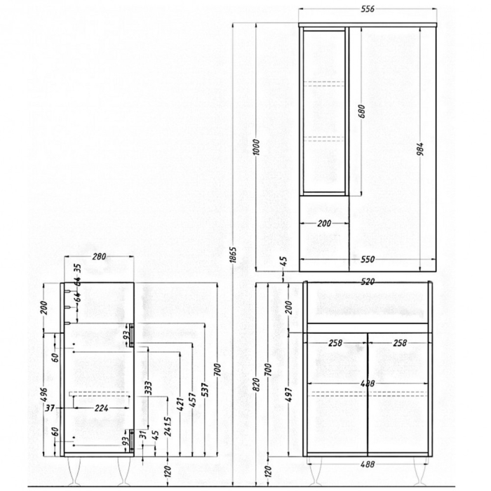 Leziter Bianca Plus 55 mobilier de baie complet în alb lucios, deschidere la dreapta [2]
