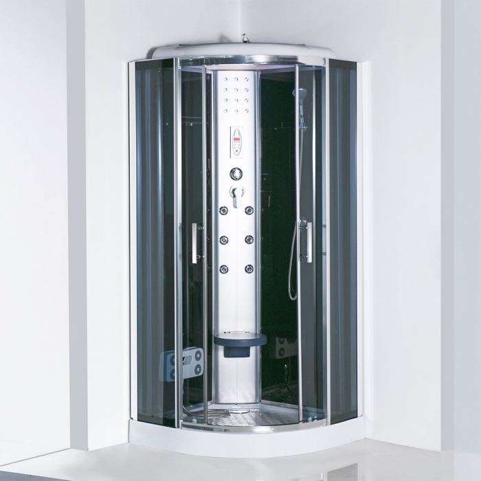 Leziter Cabină de duș cu hidromasaj curbată Vital Black 90x90 cm [2]