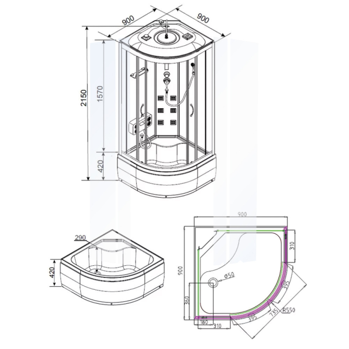 Leziter Cabină de duș cu hidromasaj Mila - albă [3]