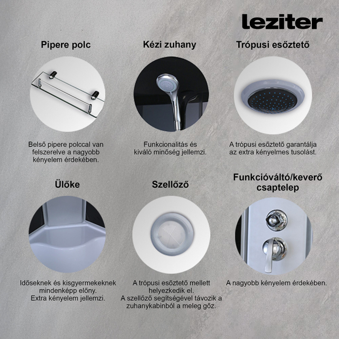 Leziter Cabină de duș cu hidromasaj Mila - neagră [5]