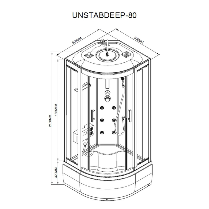 Leziter Cabină de duș cu hidromasaj Vital Black 80x80 cm, curbată și adâncă [3]