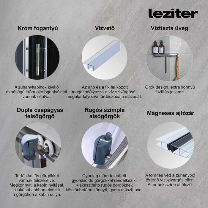 Leziter Cabină de duș cu hidromasaj Vital Black 90x90 cm, curbată, cu tavă adâncă [4]