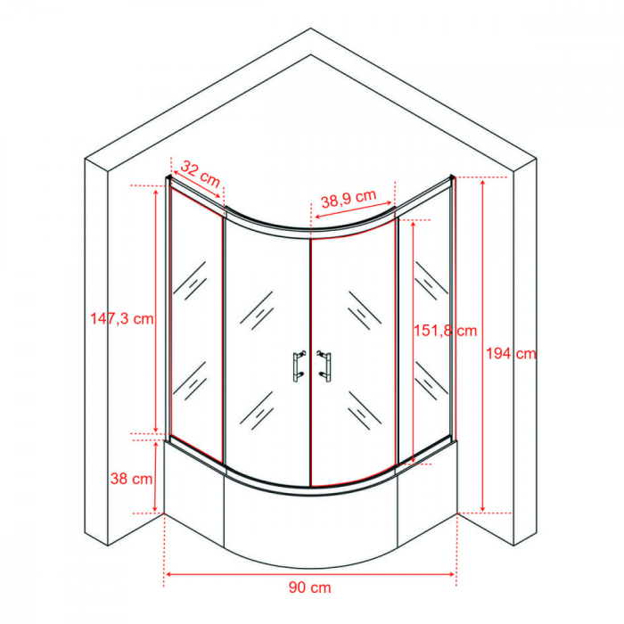 Leziter Cabină de duș curbată Spirit Deep 90x90 cm cu cădiță de duș [3]