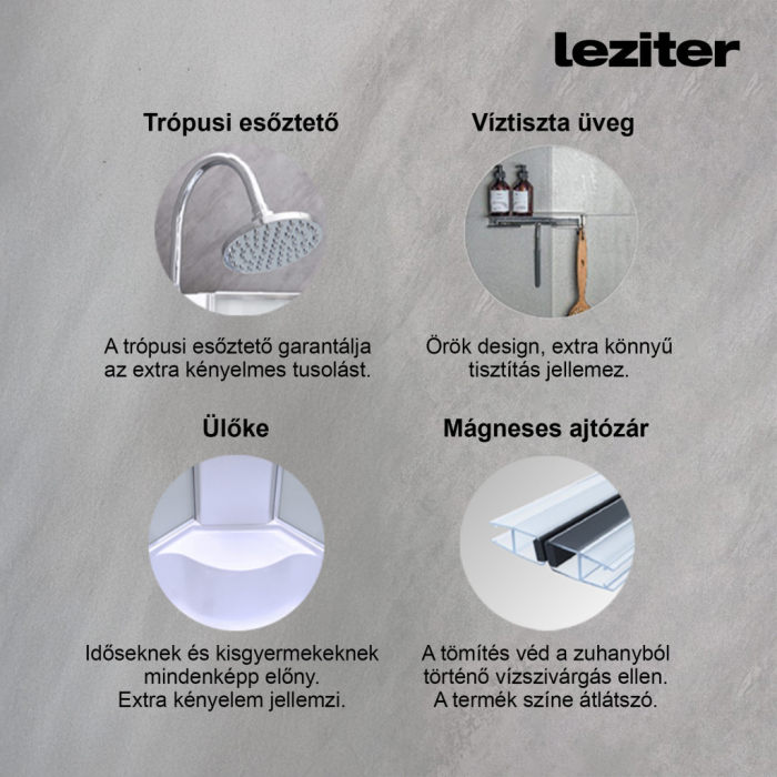 Leziter Cabina de dus Karolino 80x80 cm cu tava adanca alba [5]