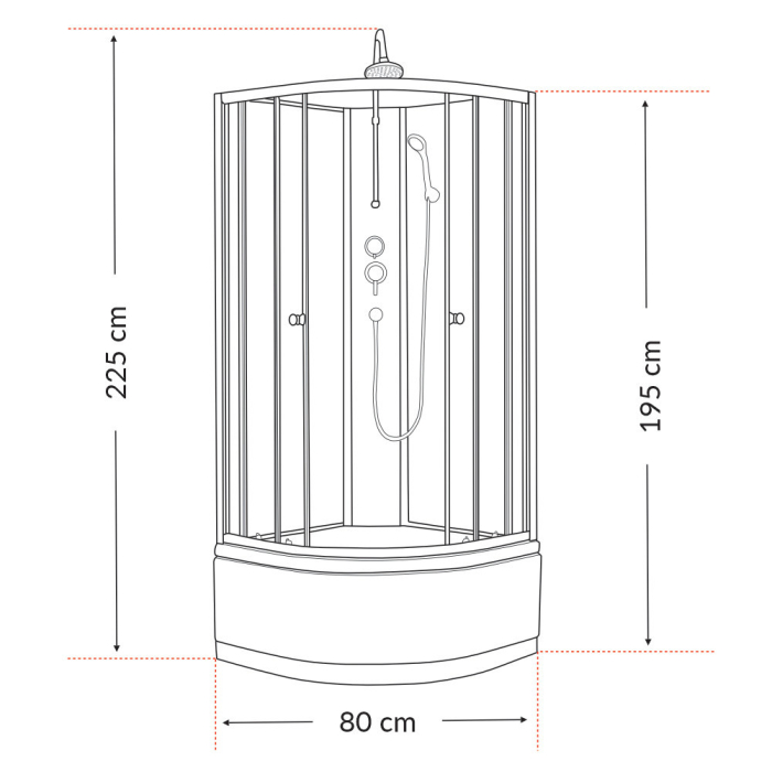 Leziter Cabină de duș Karolino 80x80 cm neagră cu tavă adâncă [3]
