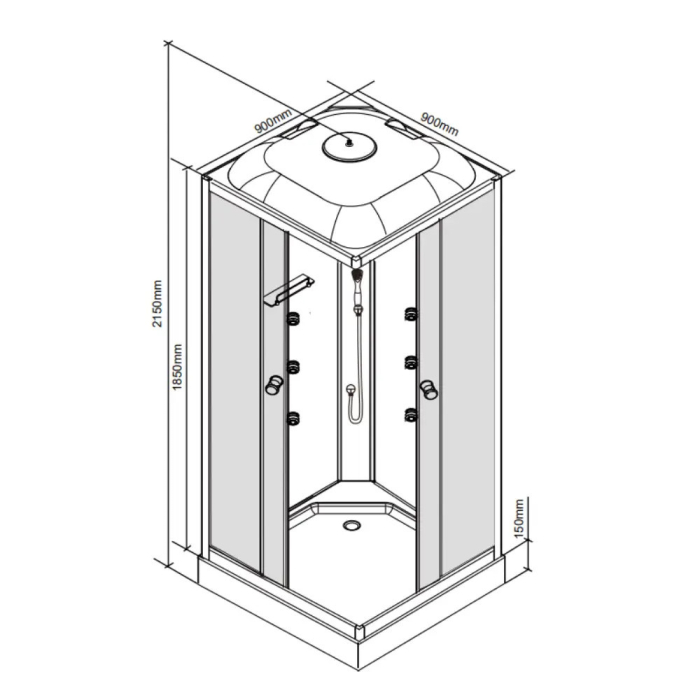 Leziter Cabină de duș pătrată cu hidromasaj Valerie 90x90 cm [2]