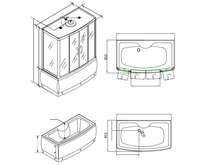 Leziter Cadă cu hidromasaj Emilia 85x135 cm cu electronică, albă [8]