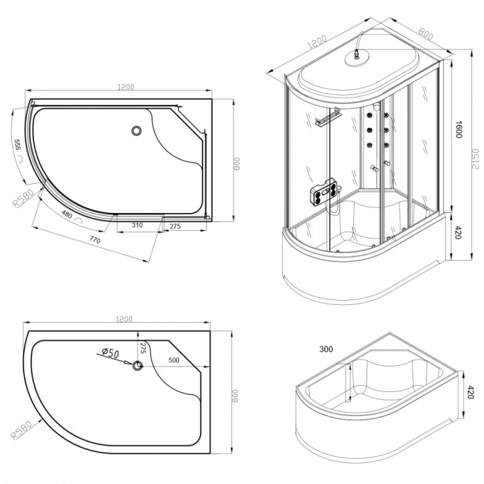 Leziter Cădiță de duș Cora adâncime 80x120 cm [3]