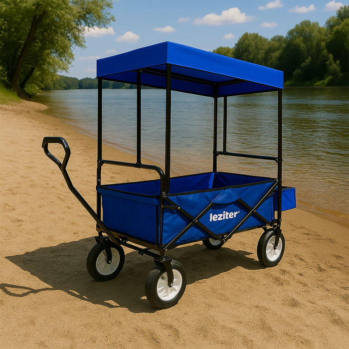 Leziter Cărucior de plajă pliabil de grădină cu acoperiș albastru [2]