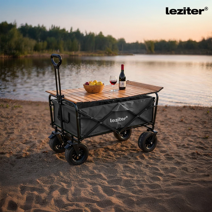 Leziter Cărucior de plajă pliabil de grădină premium cu masă gri [2]