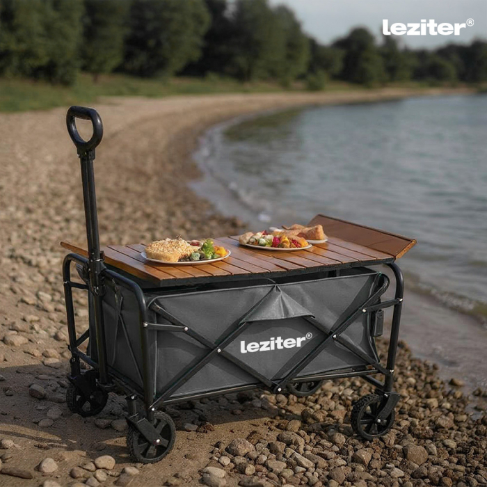 Leziter Cărucior standard pliabil pentru plajă de grădină cu masă gri [2]
